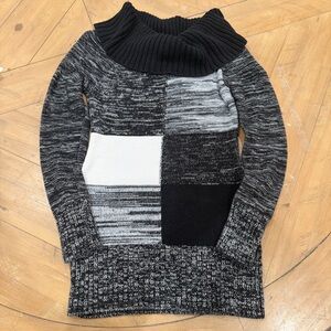 Cache Colorblock Stretch Sweater Dress Patchwork Medium Cowl Neck y2k